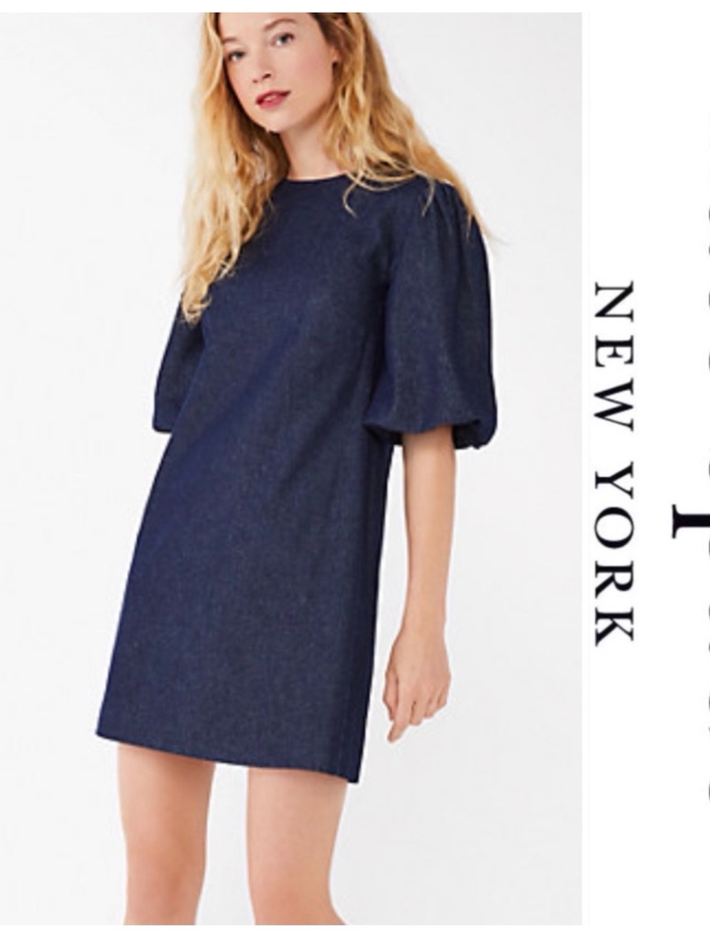 Kate Spade dark denim taxi Puff-Sleeve Mini Dress size 14